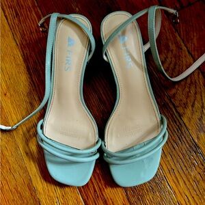 Heels sandals , pastel  green  block heel sandals ,size 6